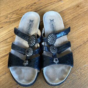Mephisto Black Shiny Decorative Sandals Size 8